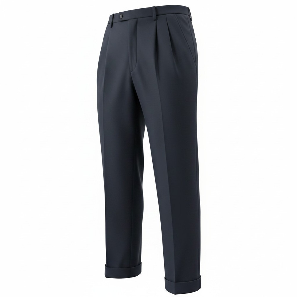 J. Ferrar Men's Navy Blue Double Pleated Cuffed Dress Pants 42x30 Rayon‎ Blend